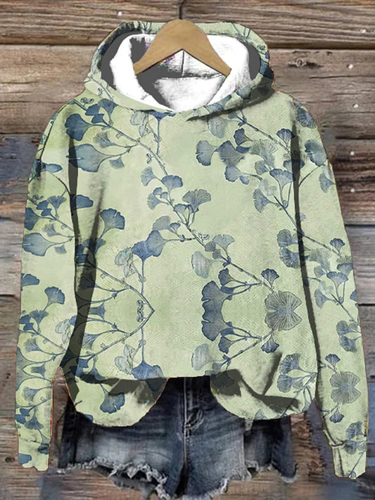 Camengo Foliage Flowers Print Casual Long Sleeve Hoodie