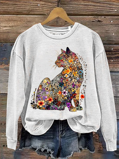 Cat Art Print Casual Sweatshirt