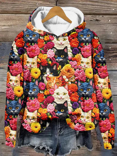 Flower Cat Art Print Casual Hoodie Sweatshirt