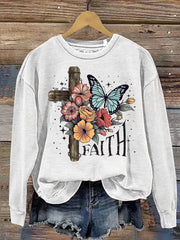 Flowers Butterfly Stars Cross Verse Faith Outfit Casual Sweatshirt