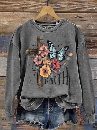 Flowers Butterfly Stars Cross Verse Faith Outfit Casual Sweatshirt