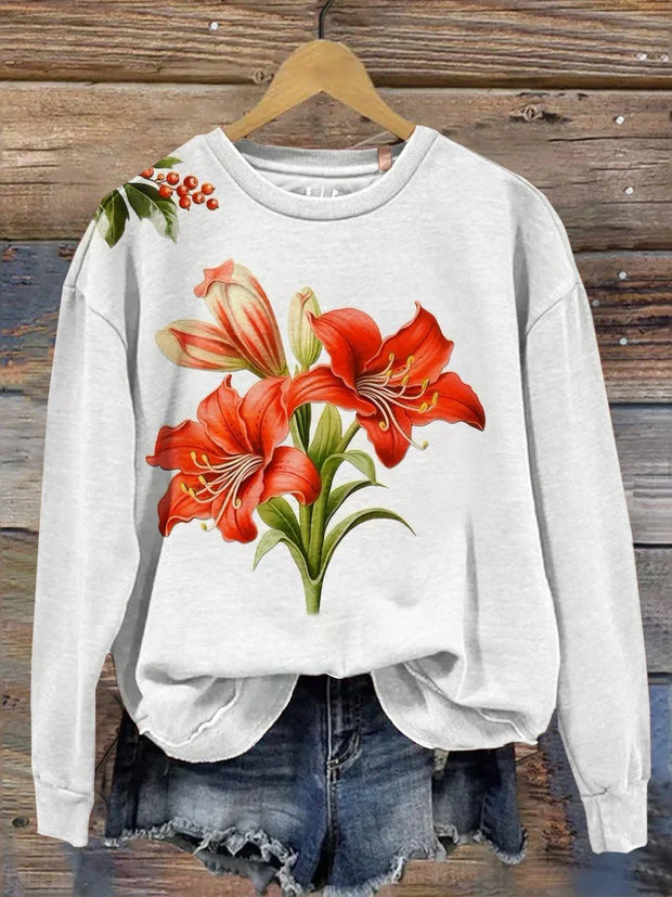 Flowers Decorated Christmas Leaves Art Casual Sweatshirt