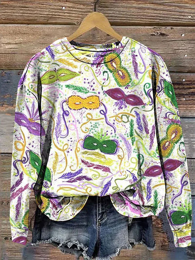 Happy Mardi Gras Print Casual Sweatshirt