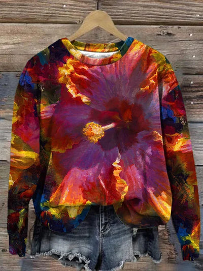 Hawaii Hibiscus Flower Oil Painting Print Sweatshirt