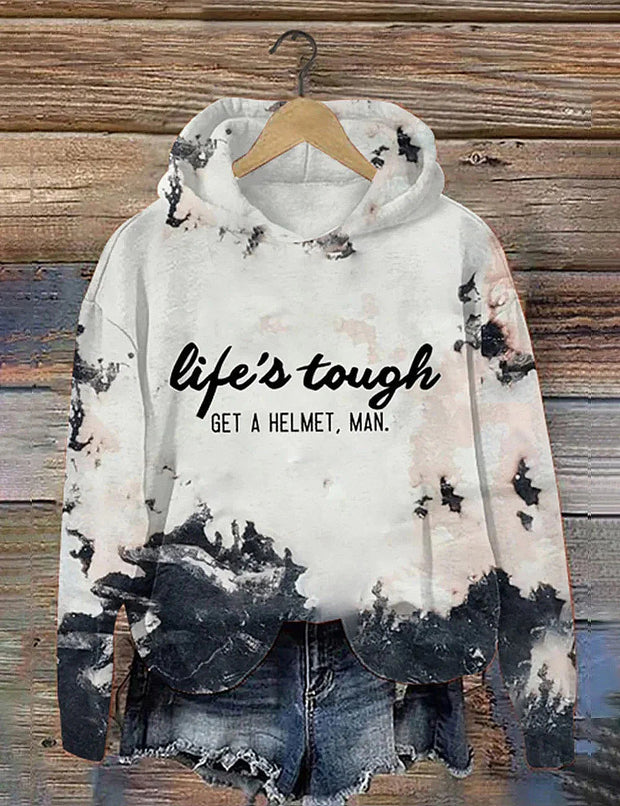 Life Is Tough Get A Helmet Man Art Pattern Print Casual Sweatshirt