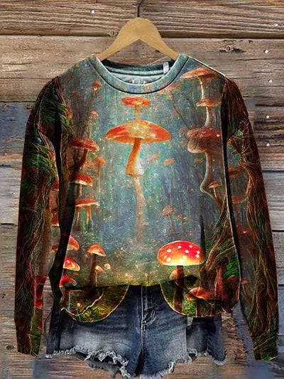 Lovely Mushroom Forest Art Print Pattern Casual Sweatshirt