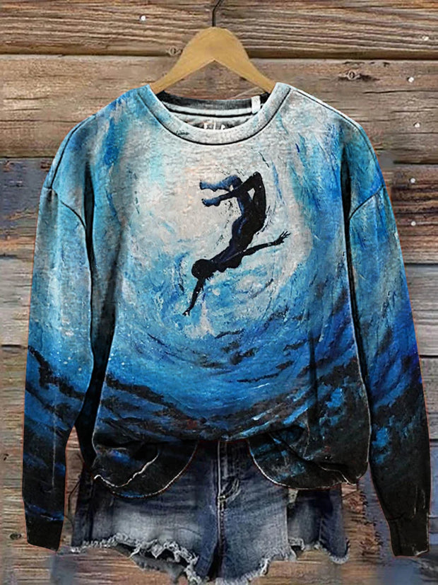 Lovely Underwater Diving Art Print Pattern Casual Sweatshirt