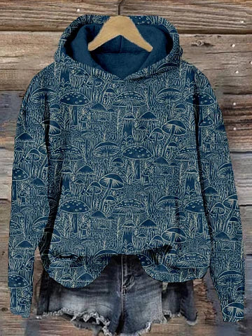 Mushrooms Linocut Drawing Art Comfy Hoodie