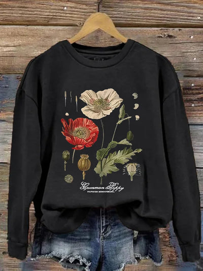 Oversized Poppy Flower Printed Women's Sweatshirt