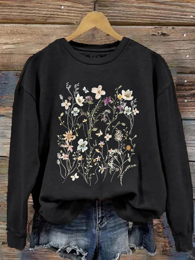 Oversized Pressed Flower Printed Women's Sweatshirt