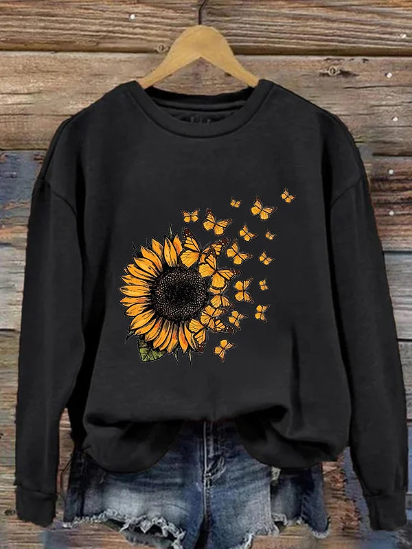 Oversized Sunflower Flower Printed Women's Sweatshirt