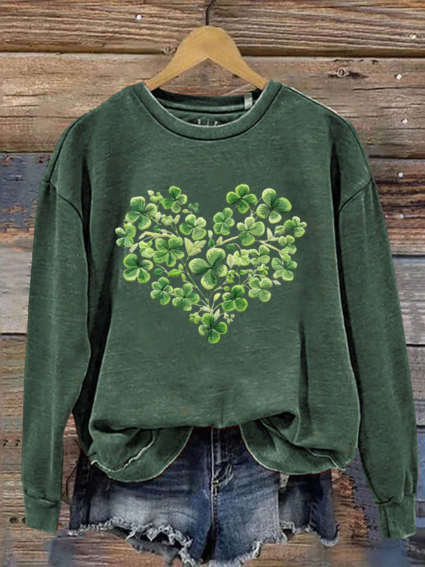 Shamrock Four Leaf Clover Art Design Print Casual Sweatshirt