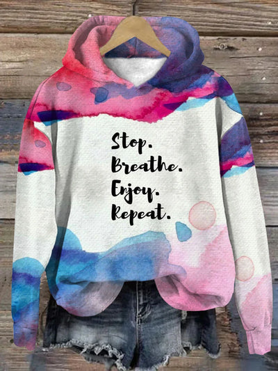 Stop Breathe Enjoy Repeat Art Pattern Print Casual Sweatshirt