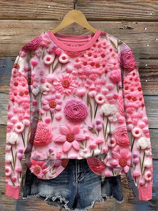 Flower Print Casual Sweatshirt