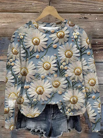 Vintage Floral Print Crew Neck Sweatshirt