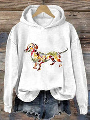 Women's Dachshund Flower Print Hoodie