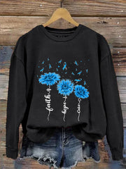 Women's Diabetes awareness Faith Hope Cure Sunflower Printed Sweatshirt