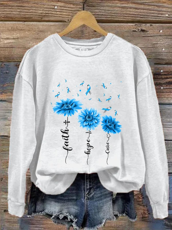 Women's Diabetes awareness Faith Hope Cure Sunflower Printed Sweatshirt