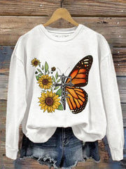 Women's Faith Butterfly Sunflower Print Sweatshirt