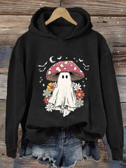 Women's Ghost Mushroom Floral Print Casual Hoodie