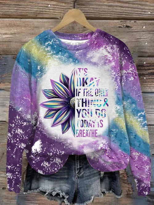 Women's It's Okay Sunflower Print Round Neck Sweatshirt