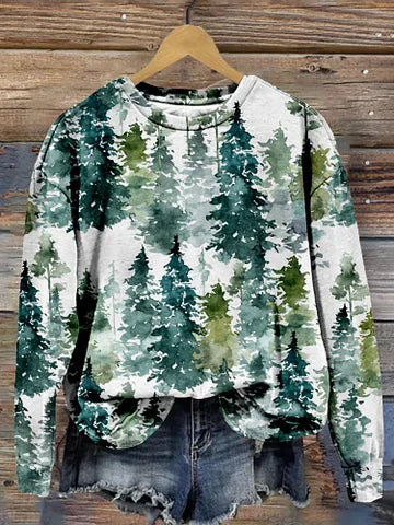 Woodland Trees Watercolor Art Comfy Sweatshirt
