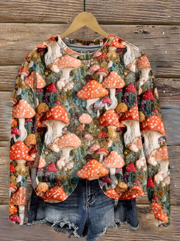 Unisex Magic Mushroom Embroidered Art Print Casual Sweatshirt