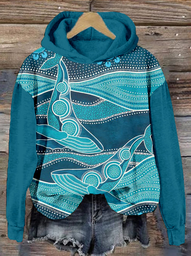 Whale Aboriginal Dot Art Graphic Comfy Hoodie