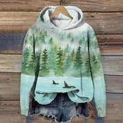 Forest Print Casual Long Sleeve Hoodie