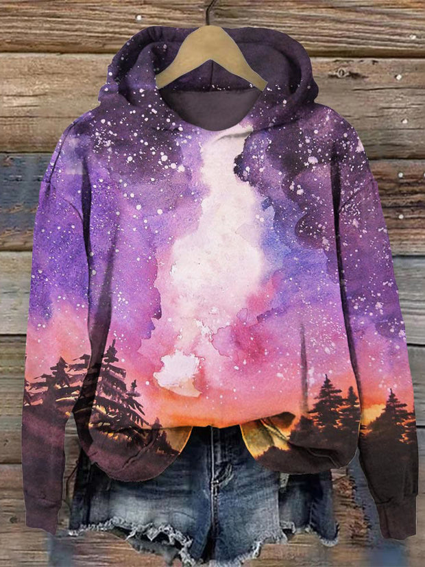 Forest Silhouette With Dusk Print Hoodie