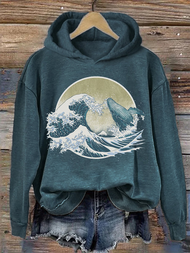 Whale Breach Japanese Art Vintage Hoodie