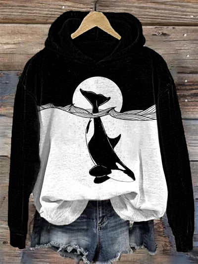 Whale Print Casual Hoodie