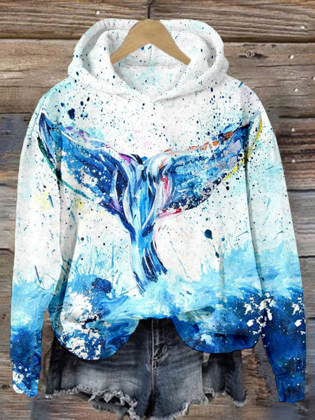 Whale Tail Art Print Casual Cozy Hoodie
