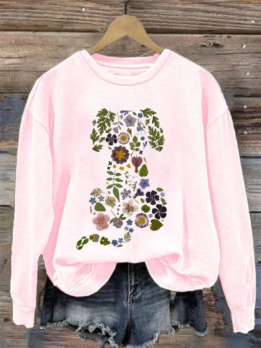 Women's Floral Dog Print Sweatshirt