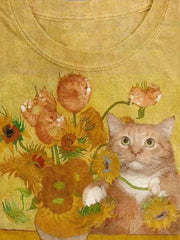 World Famous Painting Sunflower Cat Creative Design T-Shirt