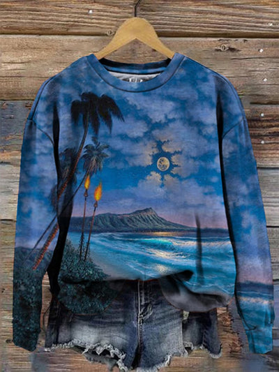 Lahaina Beach Print Crewneck Sweatshirt