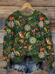 Forest And Fox Art Printing Casual Round Neck Sweatshirt