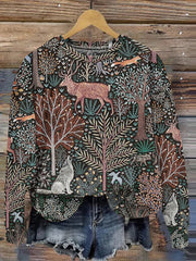 Women's Forest Animal Art Printed Casual Sweatshirt