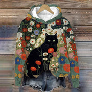 Women's Gustav Klimt Garden Cat Print Hoodie