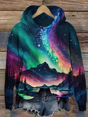 Aurora Forest Print Casual Hoodie