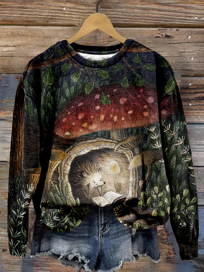 Hedgehog Reading Art Graphic Comfy Sweatshirt