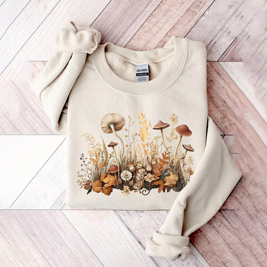 Vintage Mushroom Casual Print Sweatshirt