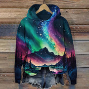 Aurora Forest Print Casual Hoodie