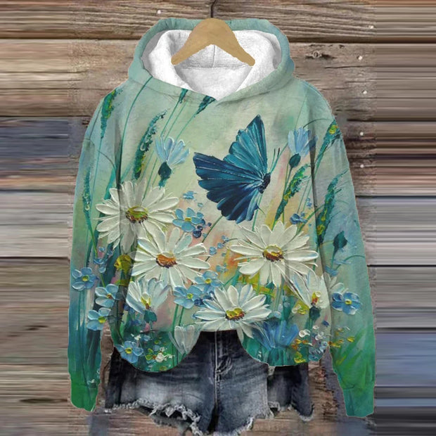 Women's Beautiful Daisy Oil Painting Print Hoodie