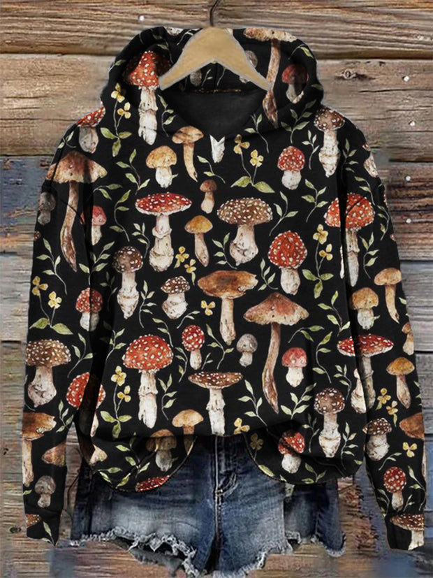 Forest Mushroom Floral Pattern Cozy Hoodie