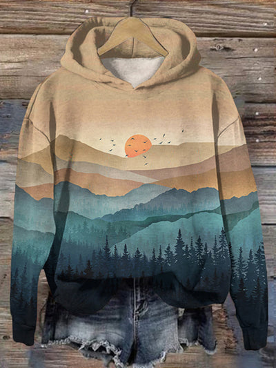 Forest Print Casual Long Sleeve Hoodie