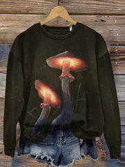 Women Light Mushroom Print Casual Long Sleeve Sweatshirt