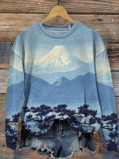 Women's Japanese Mount Fuji Retro Print Sweatshirt