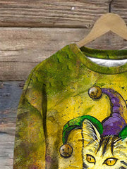 Retro Mardi Gras Cat Oil Painting Print Sweatshirt