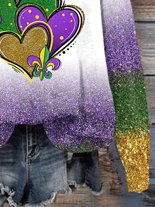 Mardi Gras Heart Gradient Print Sweatshirt
